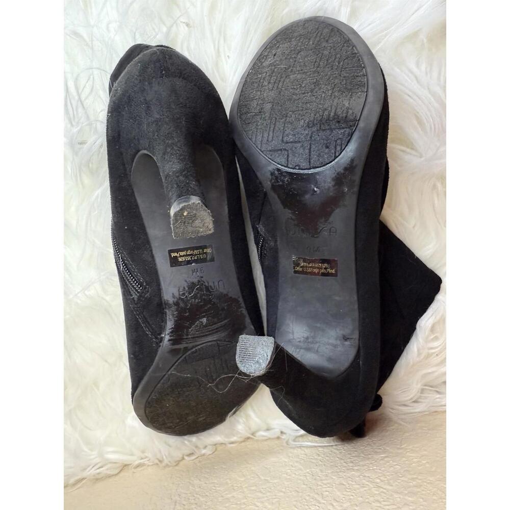 Unisa Women Black Suede Size 9 Open Toe Bootie Side Zip Office Party - Picture 2 of 6